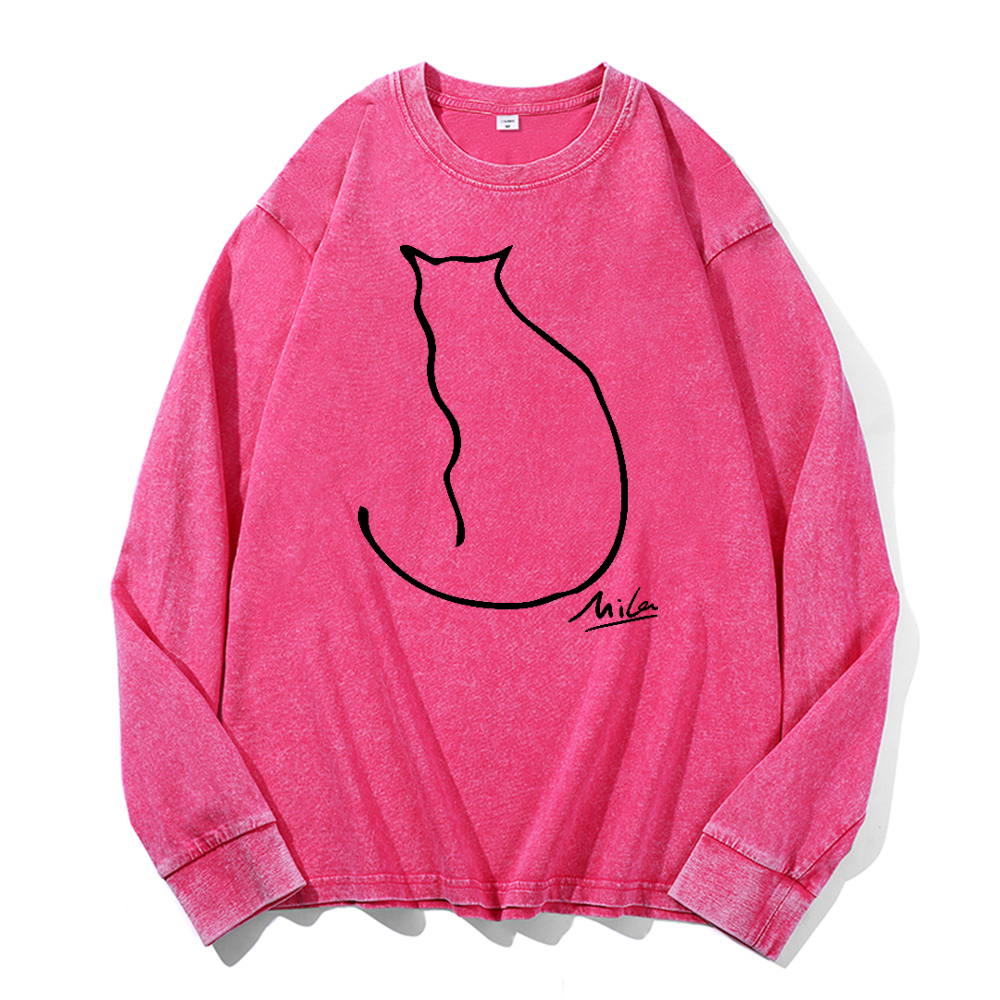 Mila Cat Vintage Cotton Wash Long-sleeve T-shirt