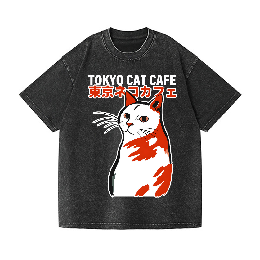 Tokyo Cat Cafe Vintage Wash Japanese Design T-Shirt