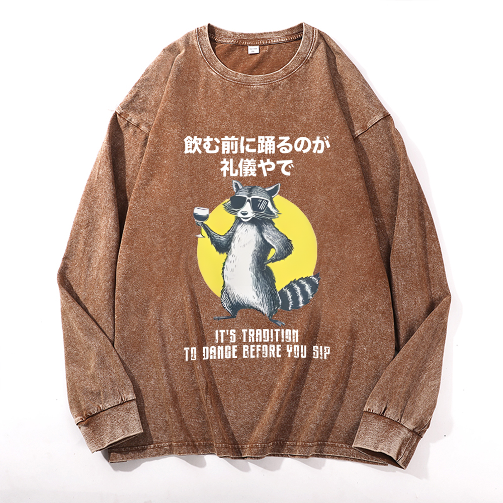 Vintage Cotton Wash Crewneck Long-Sleeve T-Shirt