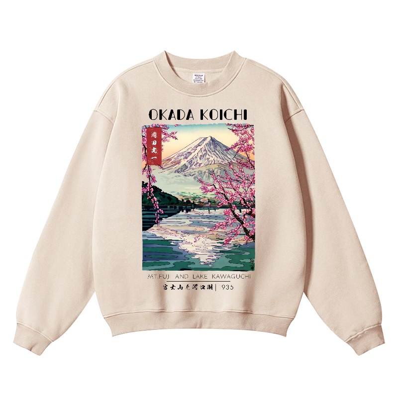 Okada Koichi Fuji Mount Vintage Cotton Blend Crewneck Sweatshirt