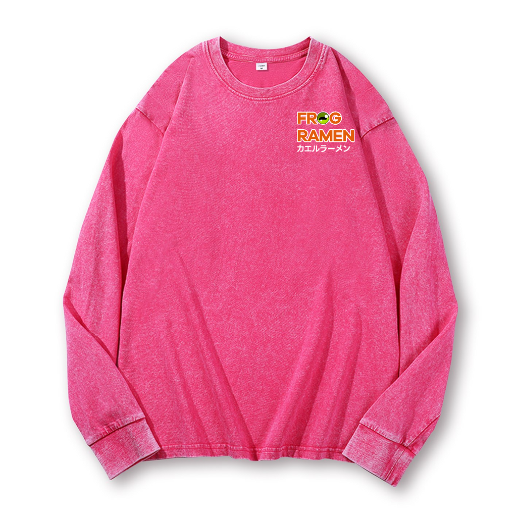 Frog Ramen Vintage Washed Cotton Back Art Long-sleeve T-shirt