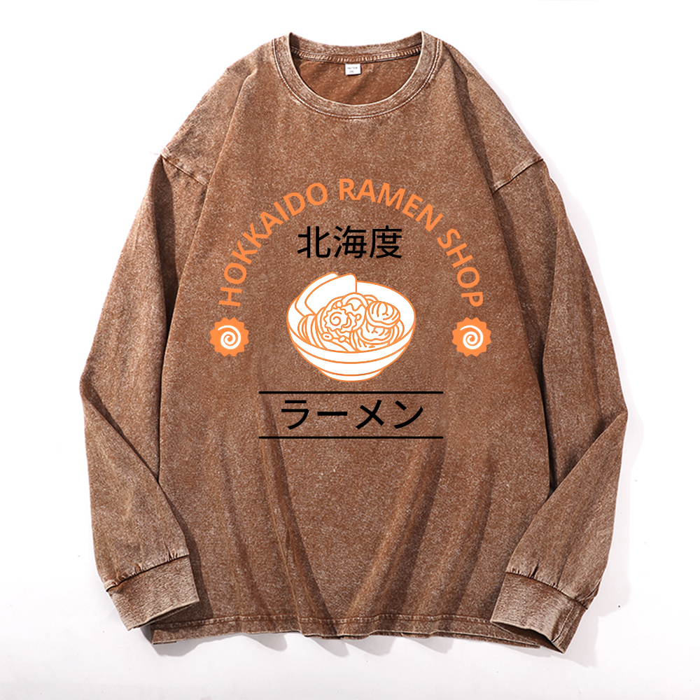 Vintage Cotton Wash Crewneck Long-Sleeve T-Shirt