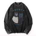 Masked Cat Vintage Cotton Wash Crewneck Long-Sleeve T-Shirt