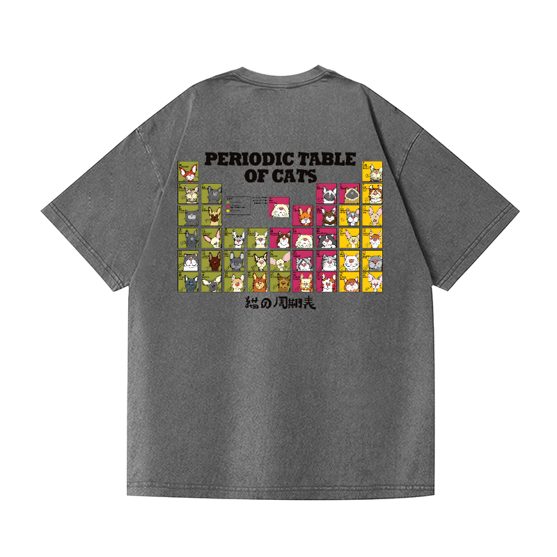 Periodic Table of Cats Vintage Wash Japanese Design Back Art T-Shirt
