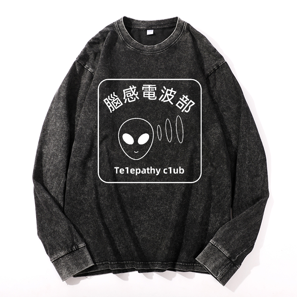 Telepathy Club Vintage Cotton Wash Crewneck Long-Sleeve T-Shirt