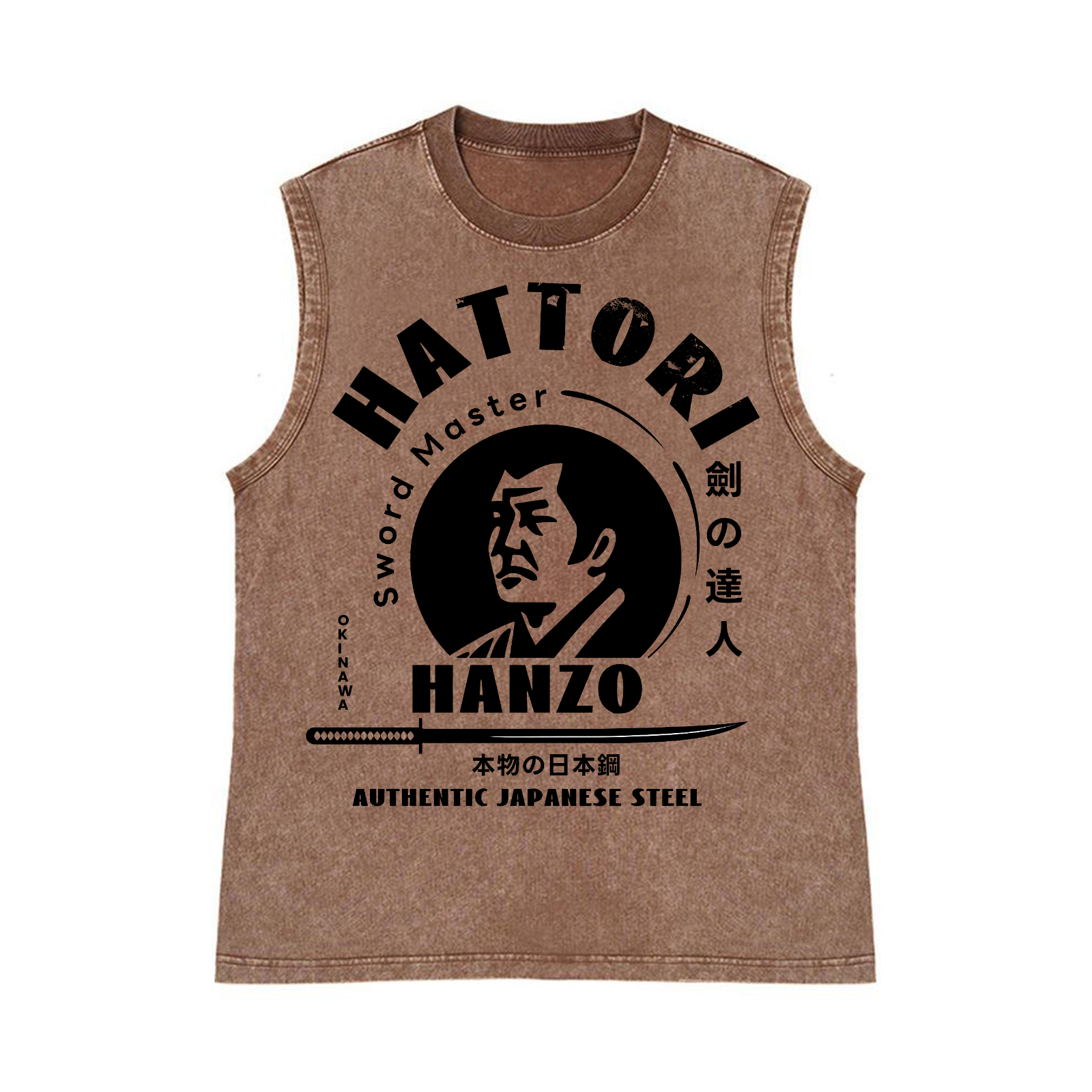 Okinawa Hattori Hanzo Pure Cotton Wash-Dyed Sleeveless Tank Top