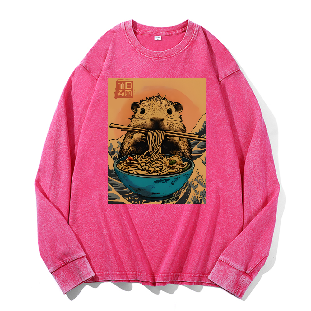 Guinea Pig Vintage Cotton Wash Crewneck Long-Sleeve T-Shirt