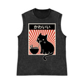 Ramen And Cat Pure Cotton Wash-Dyed Sleeveless Tank Top