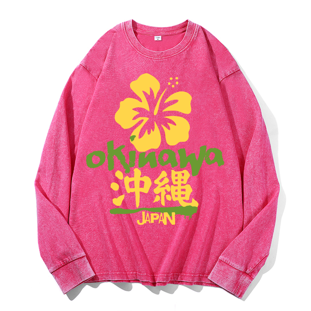 Okinawa Japan Vintage Cotton Wash Crewneck Long-Sleeve T-Shirt