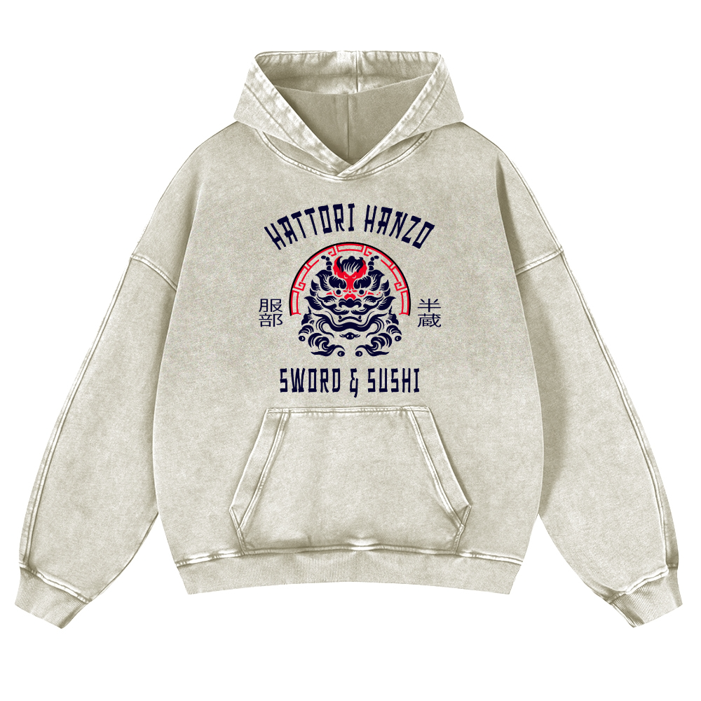 Hattori Hanzo Komainu Vintage Washed Thick Cotton Hoodie