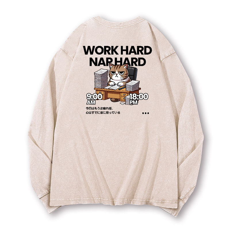 Cat Vintage Washed Cotton Back Art Long-sleeve T-shirt