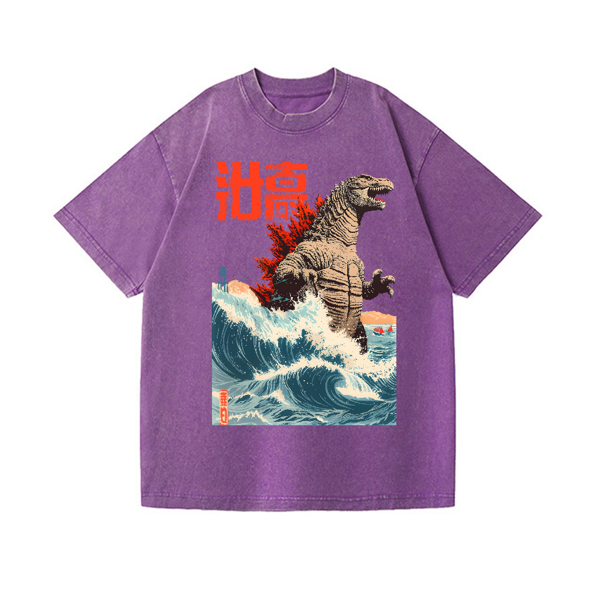 Kaiju Wave Vintage Wash Japanese Design T-Shirt