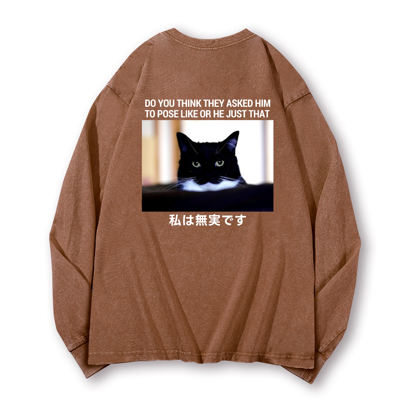 Cat Vintage Washed Cotton Back Art Long-sleeve T-shirt