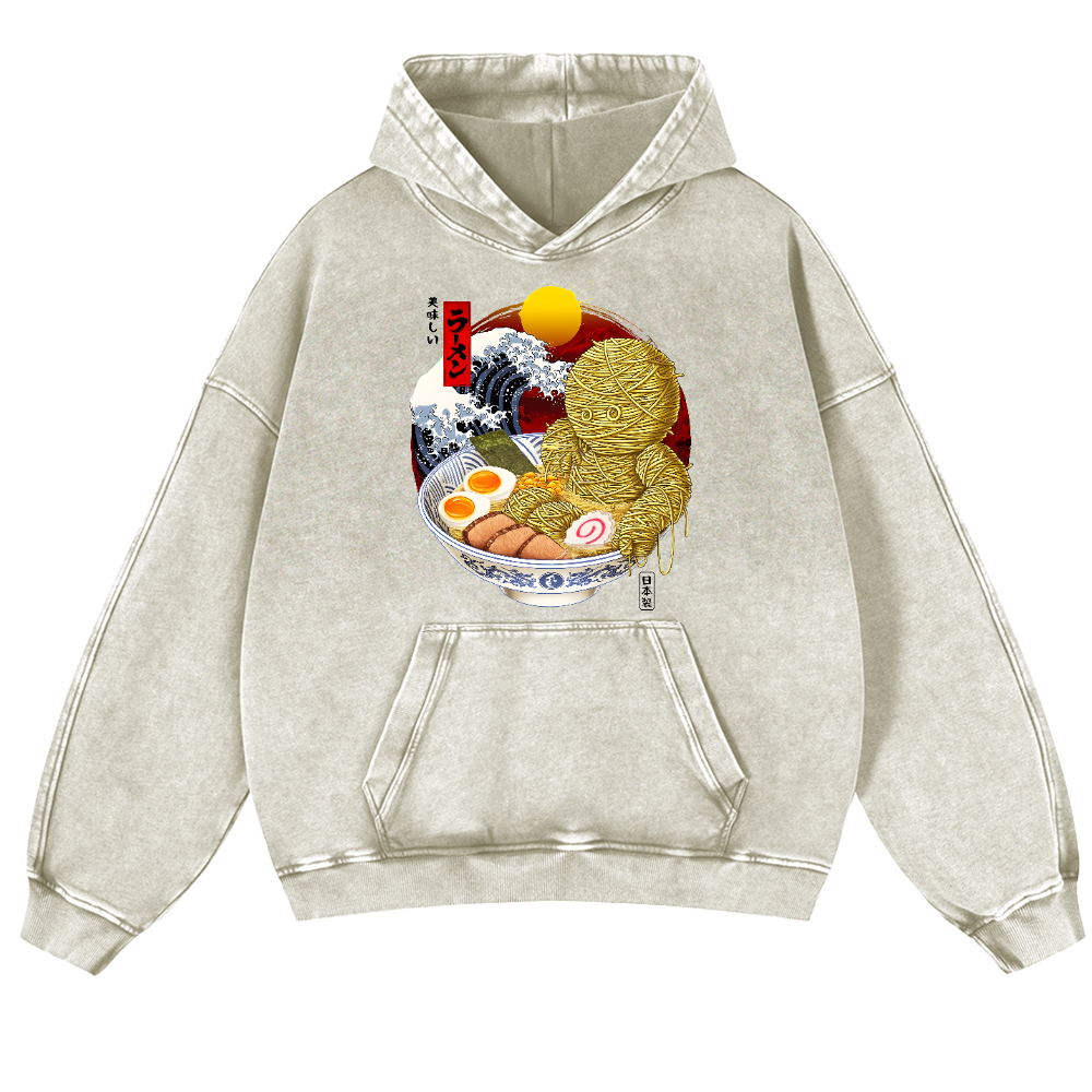 Ramen Mummy Vintage Washed Thick Cotton Hoodie
