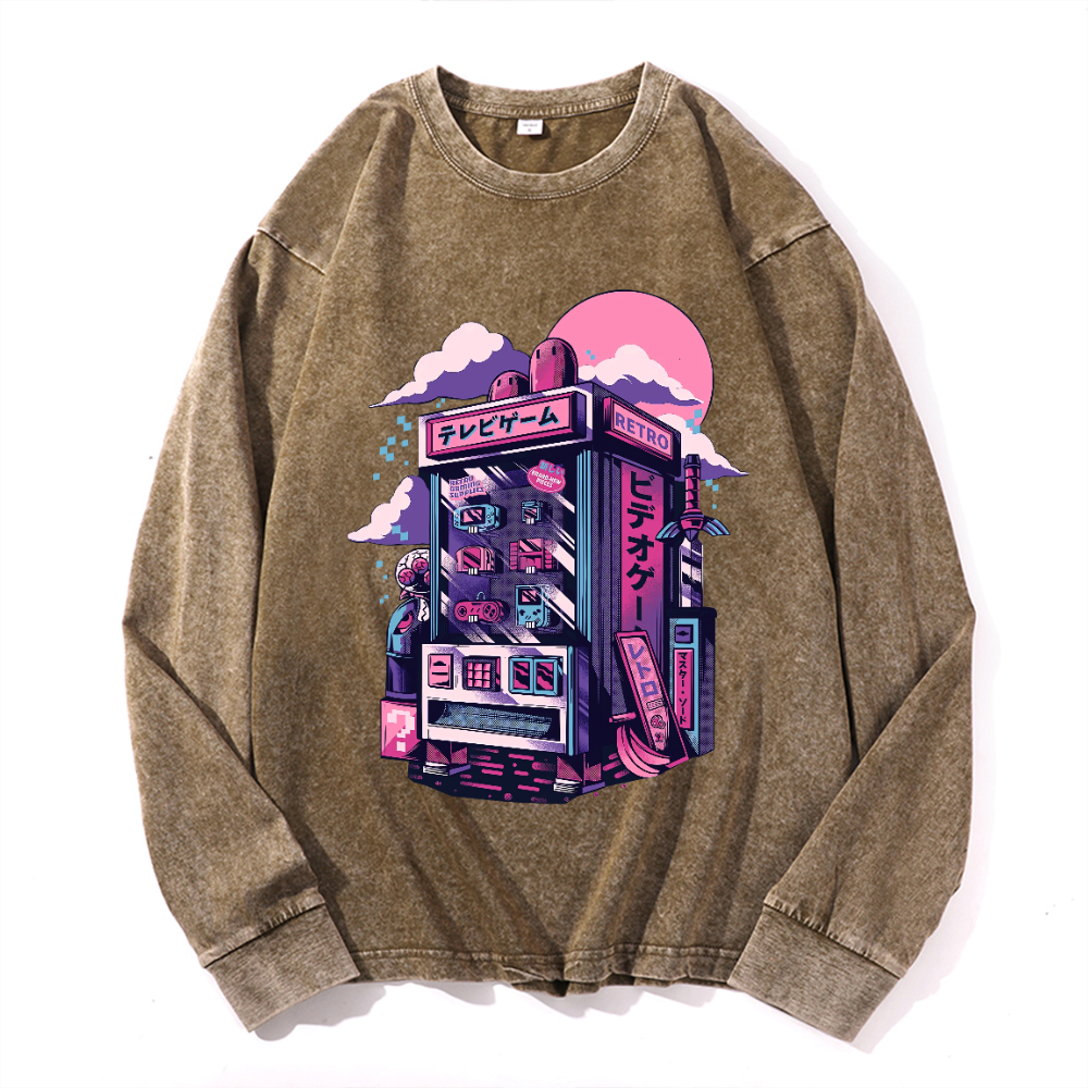 Vintage Cotton Wash Crewneck Long-Sleeve T-Shirt