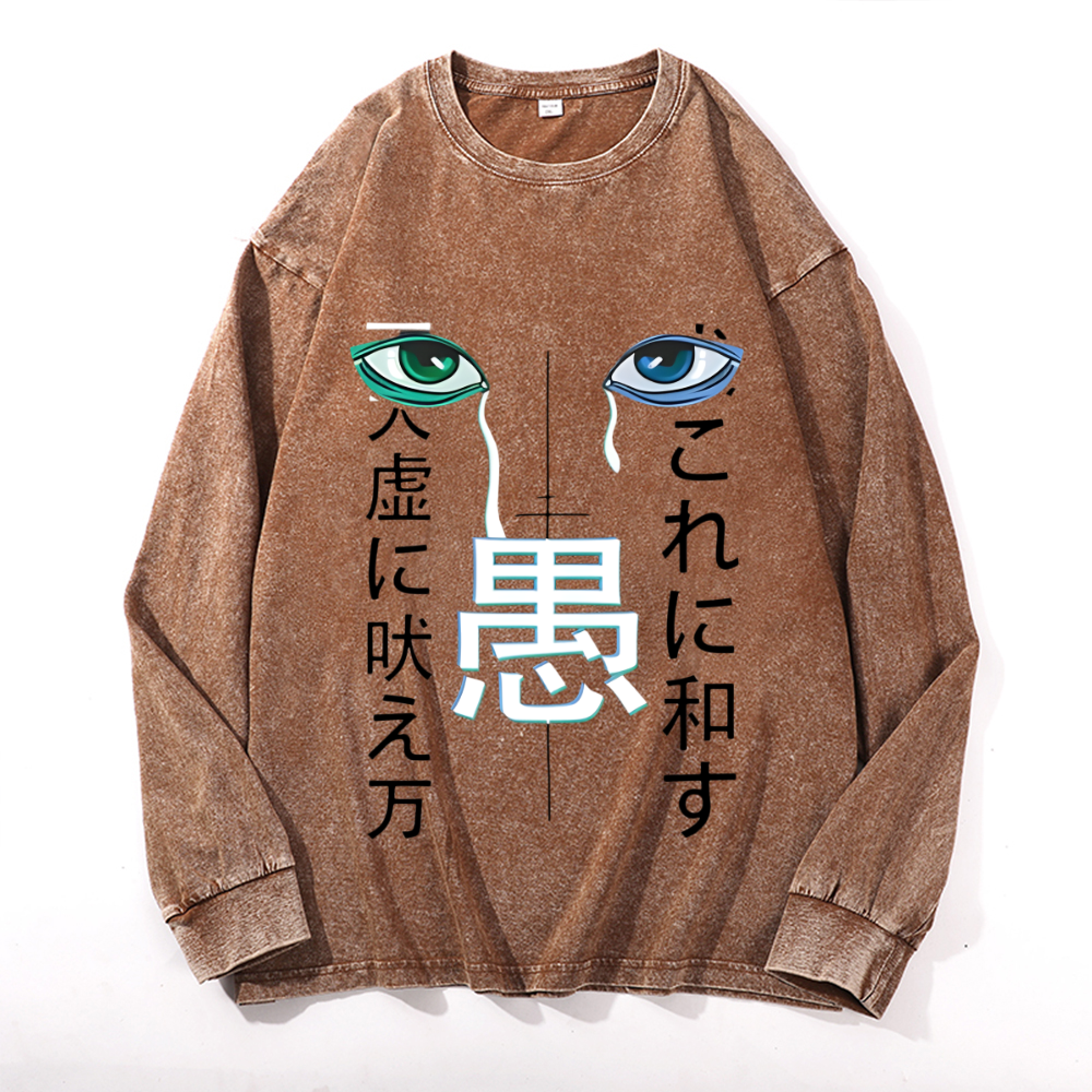 Vintage Cotton Wash Crewneck Long-Sleeve T-Shirt