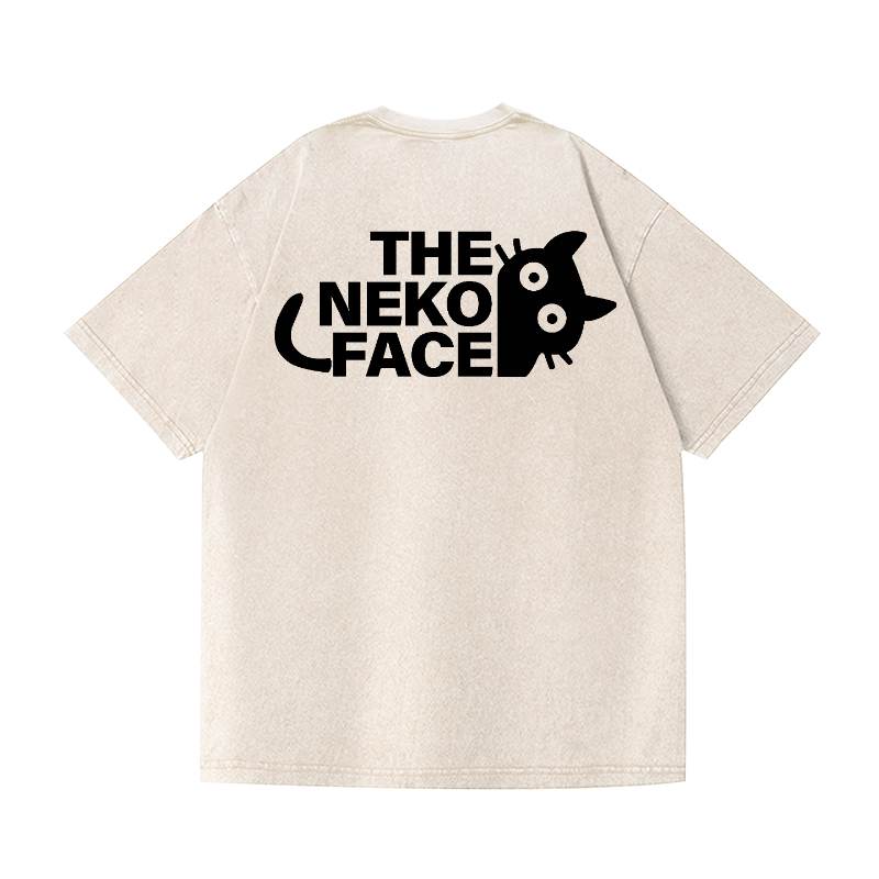 The Neko Face Vintage Wash Japanese Design Back Art T-Shirt