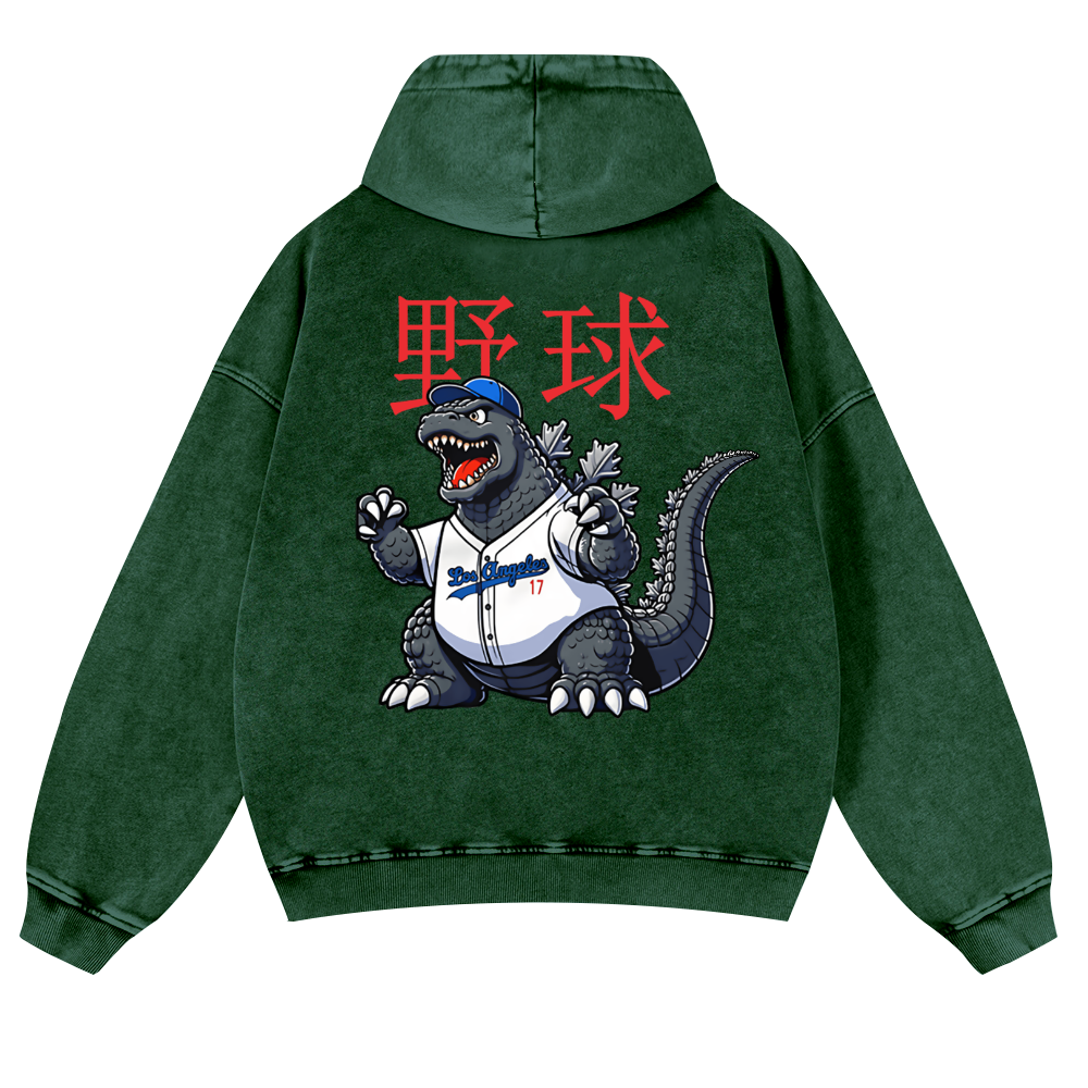 Kaiju Baseball Vintage Washed Cotton Back Art Hoodie