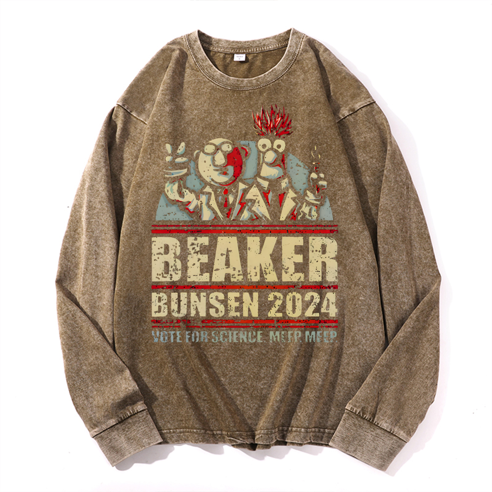 Beaker Bunsen 2024Vintage Cotton Wash Crewneck Long-Sleeve T-Shirt