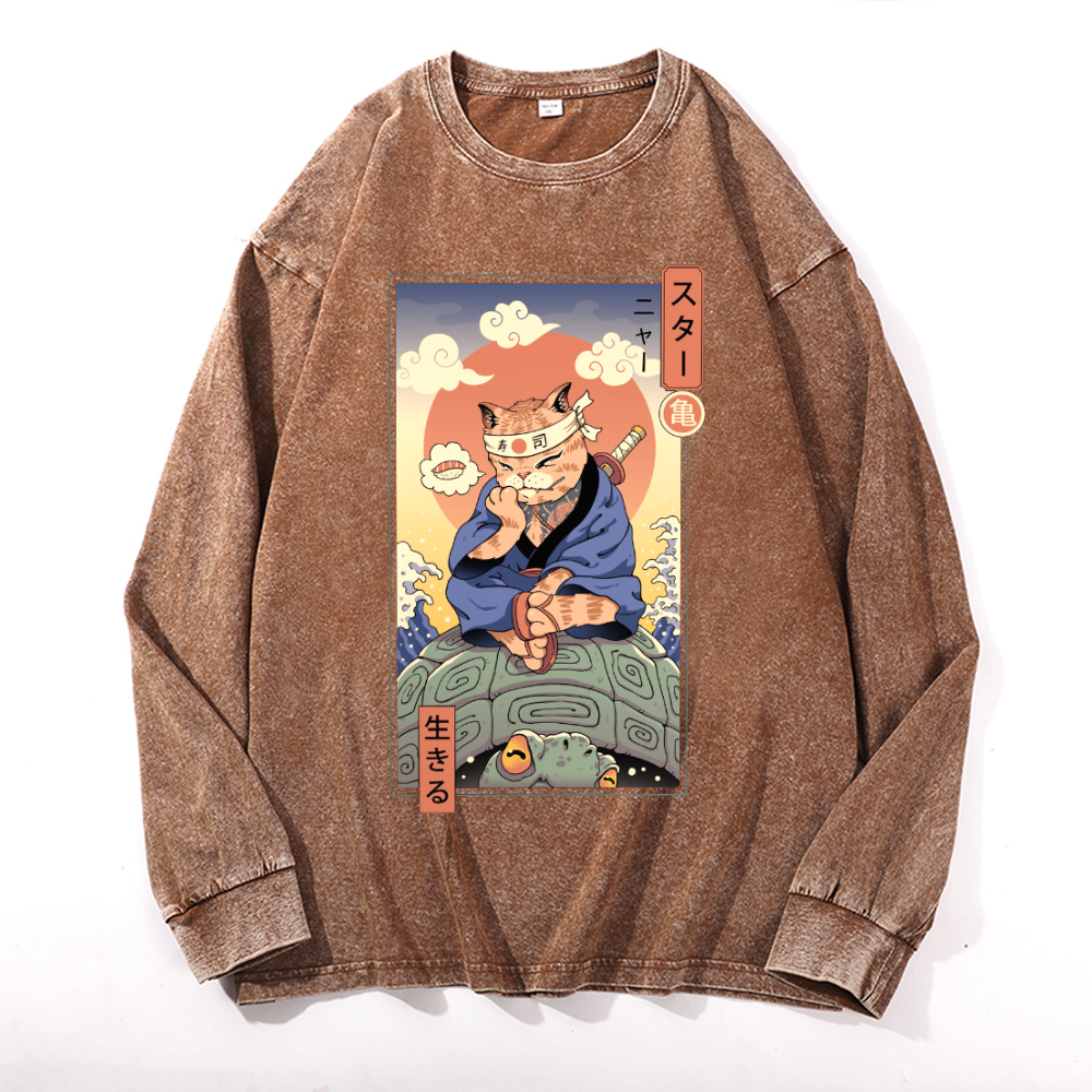Vintage Cotton Wash Crewneck Long-Sleeve T-Shirt
