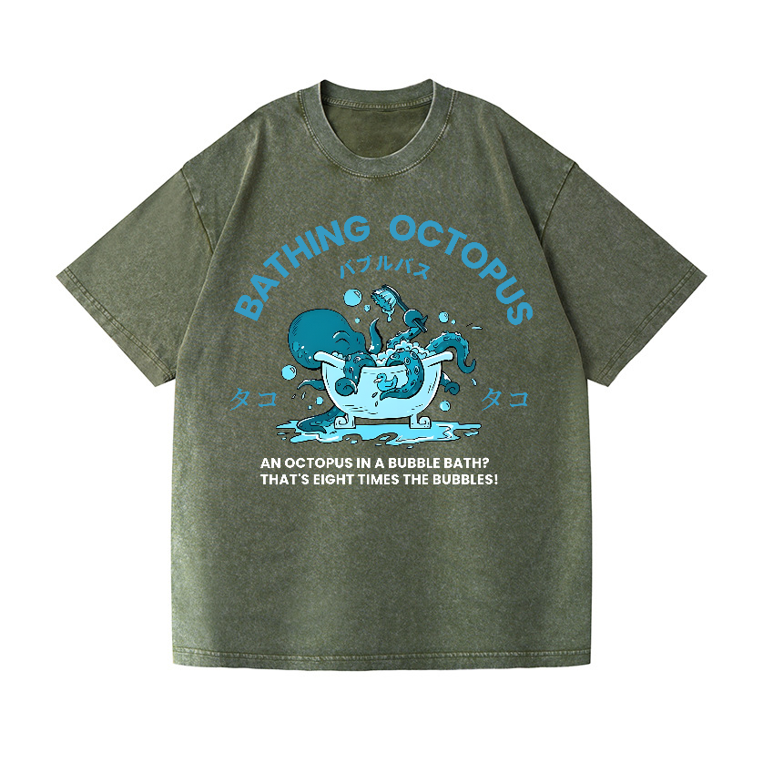Bubble Bath Octopus Vintage Wash Japanese Design T-Shirt