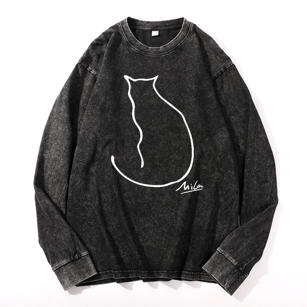 Mila Cat Vintage Cotton Wash Long-sleeve T-shirt