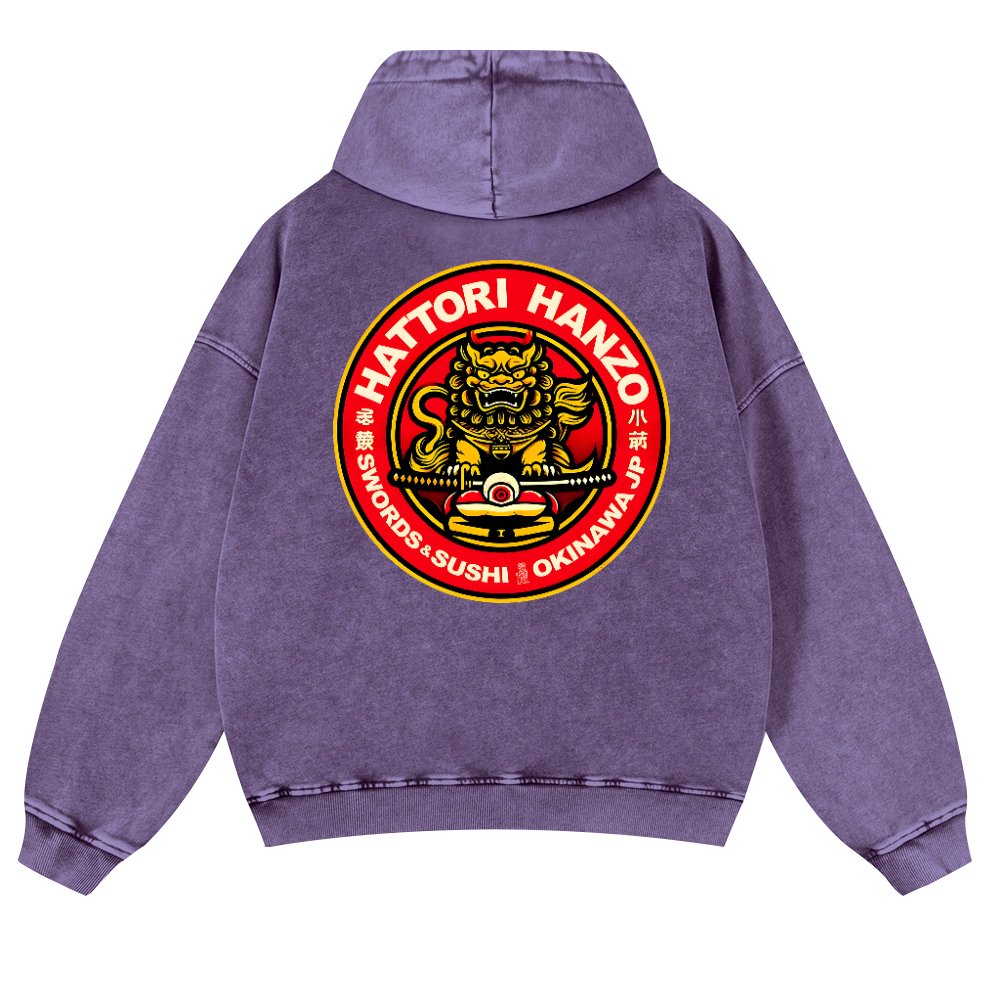 Okinawa  Hattori Hanzo Vintage Washed Cotton Back Art Hoodie