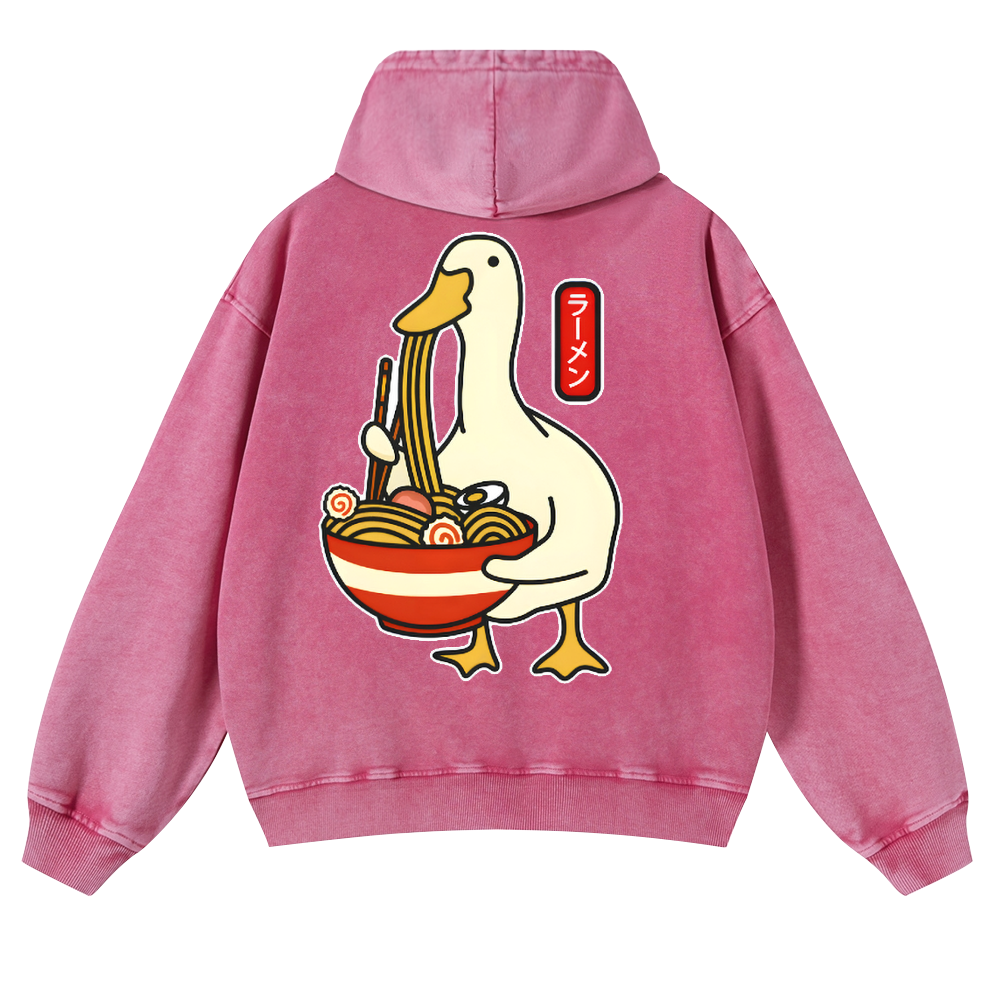 Ramen Duck Vintage Washed Cotton Back Art Hoodie