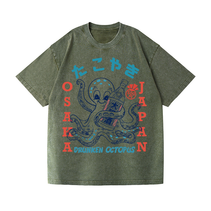 Drunken Octopus Vintage Wash Japanese Design T-Shirt
