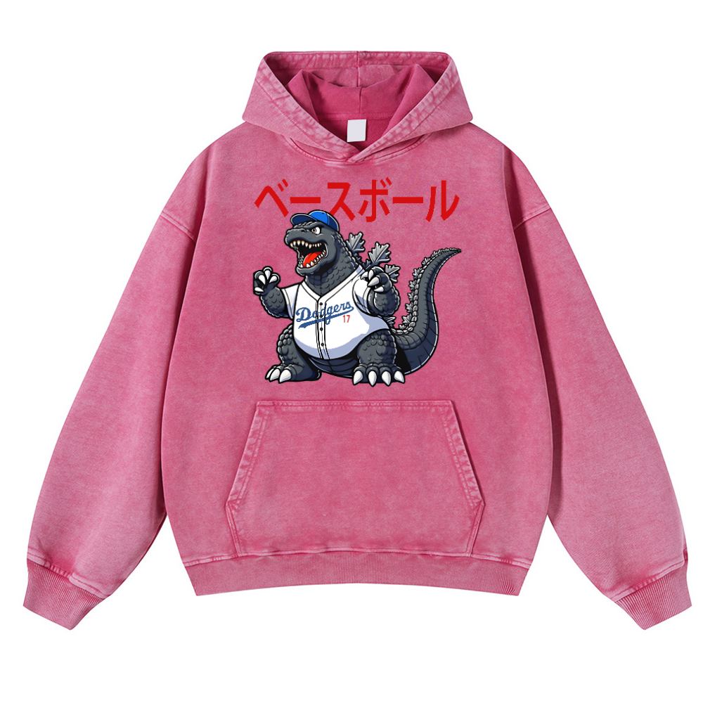 Dodgers Kaiju 17  Baseball Vintage Washed Thick Cotton Hoodie