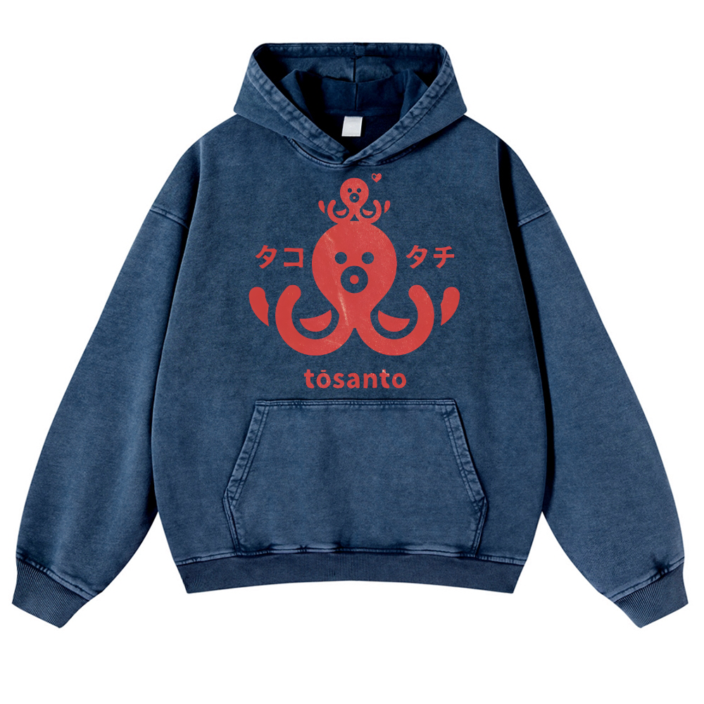 Octopus Vintage Washed Thick Cotton Hoodie