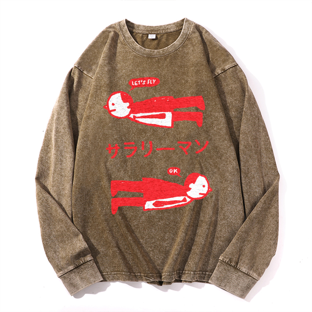 Vintage Cotton Wash Crewneck Long-Sleeve T-Shirt