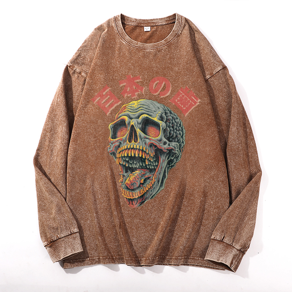Vintage Cotton Wash Crewneck Long-Sleeve T-Shirt