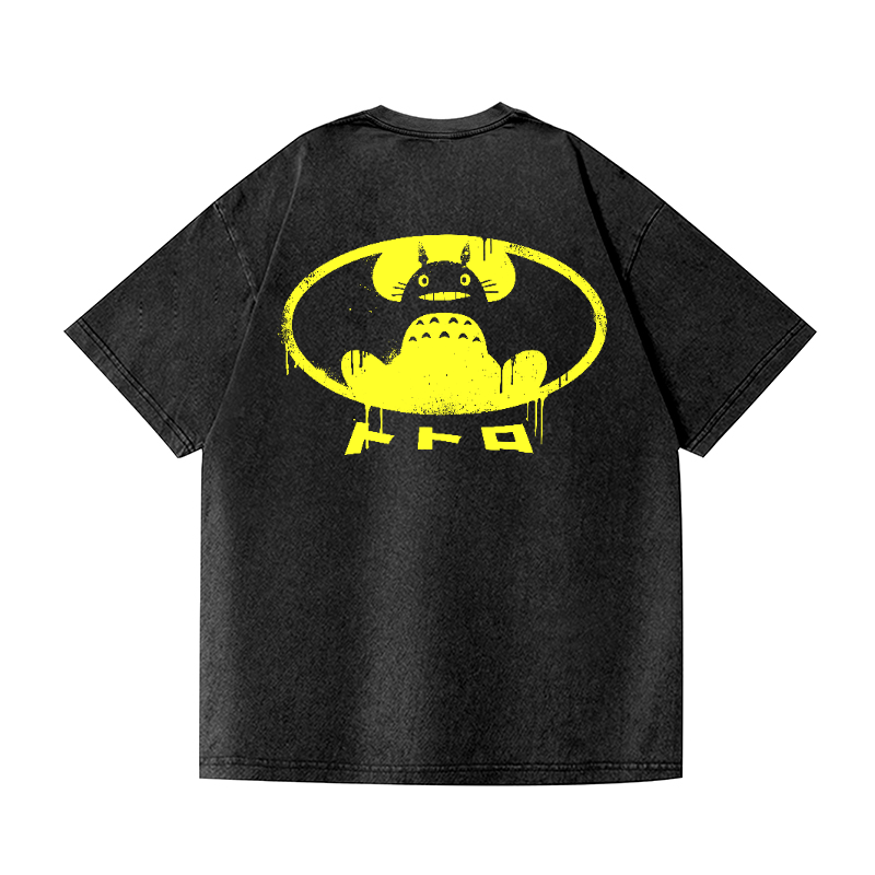 Ghibli Totoro Batman Vintage Wash Japanese Design Back Art T-Shirt