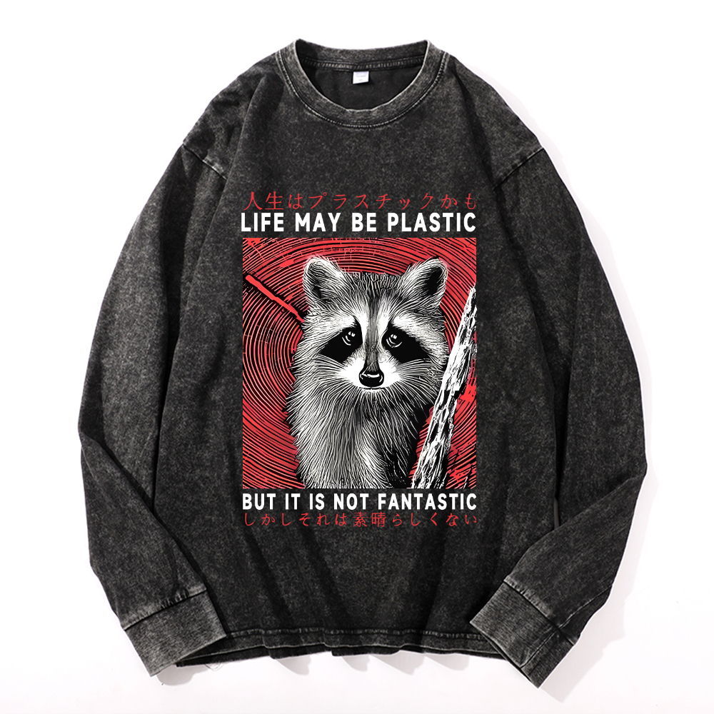 Vintage Cotton Wash Crewneck Long-Sleeve T-Shirt