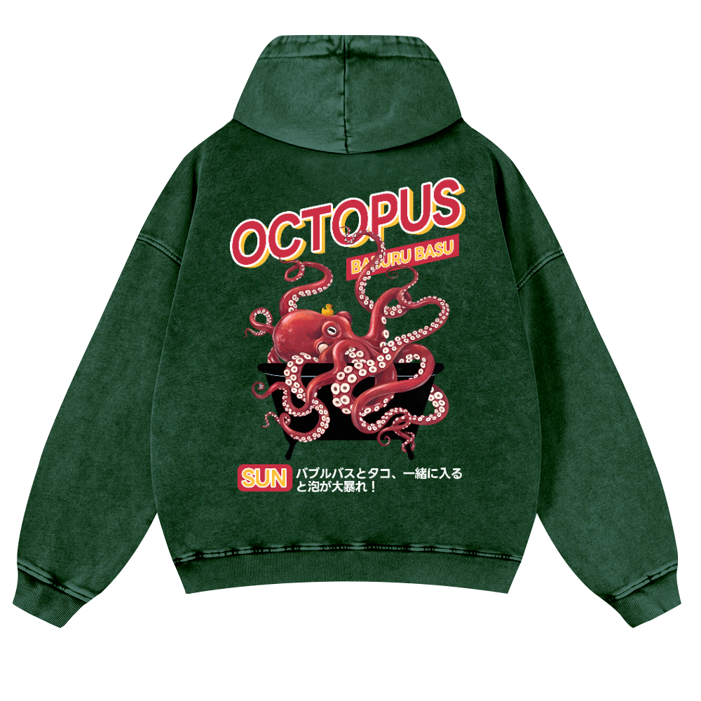 Bubble Bath Octopus Vintage Washed Cotton Back Art Hoodie