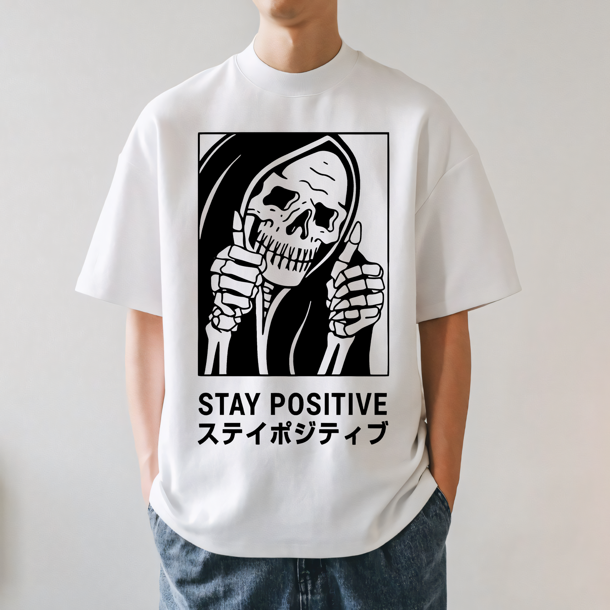 Stay Positive Skull Japanese Style Classic Tee