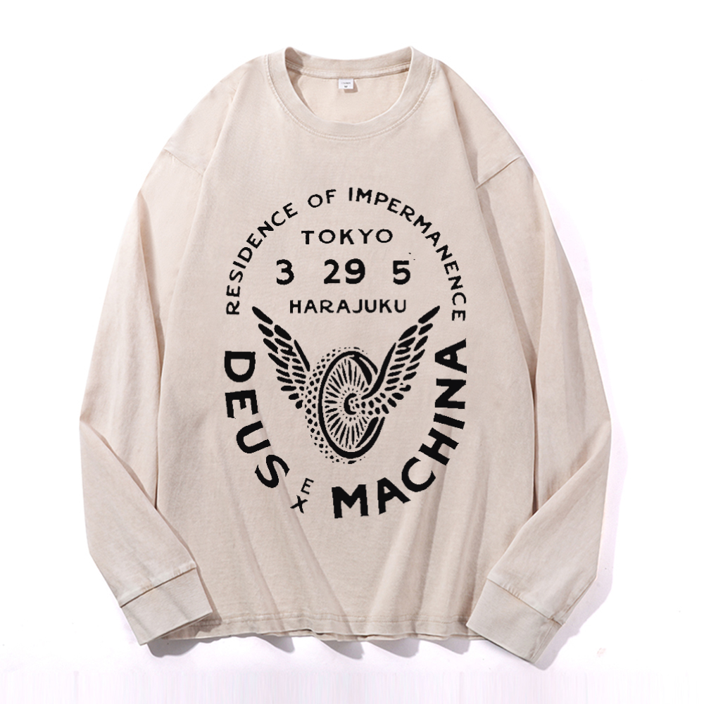 Vintage Cotton Wash Crewneck Long-Sleeve T-Shirt