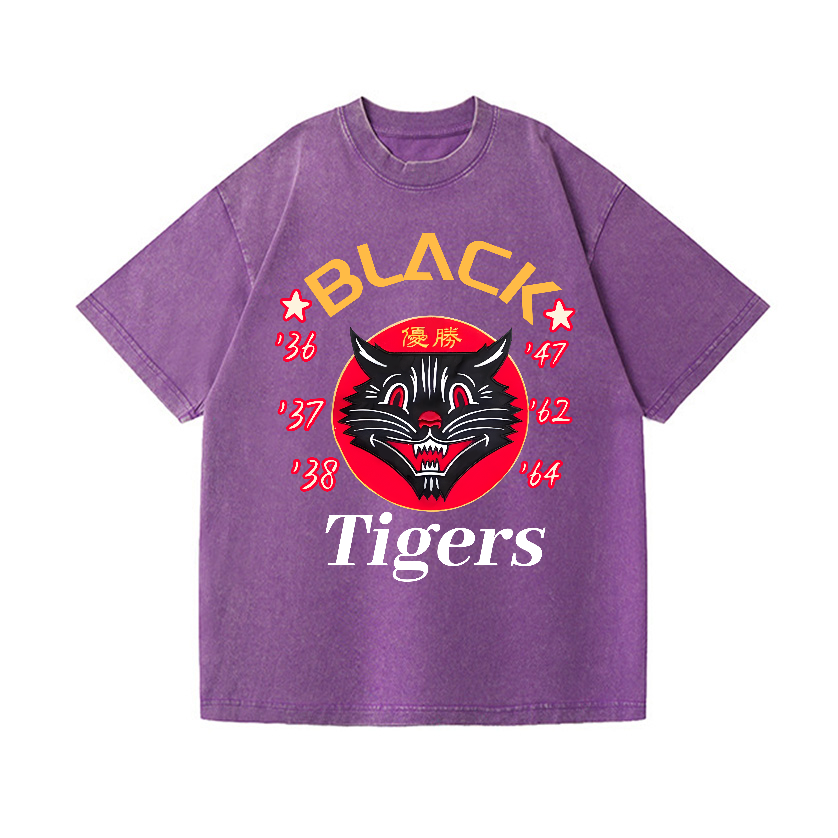 Black Cat Vintage Wash Japanese Design T-Shirt
