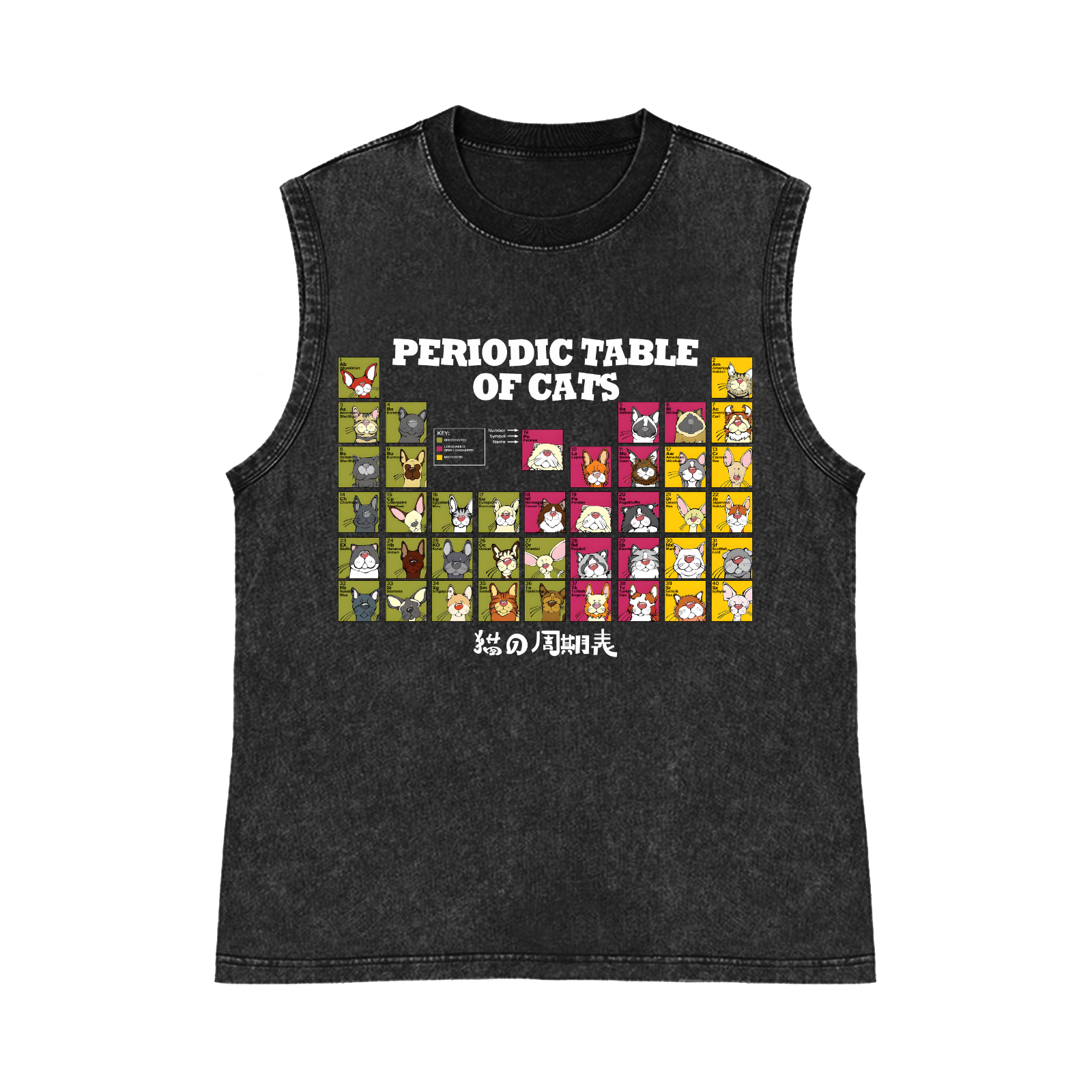 Periodic Table of Cats Pure Cotton Wash-Dyed Sleeveless Tank Top
