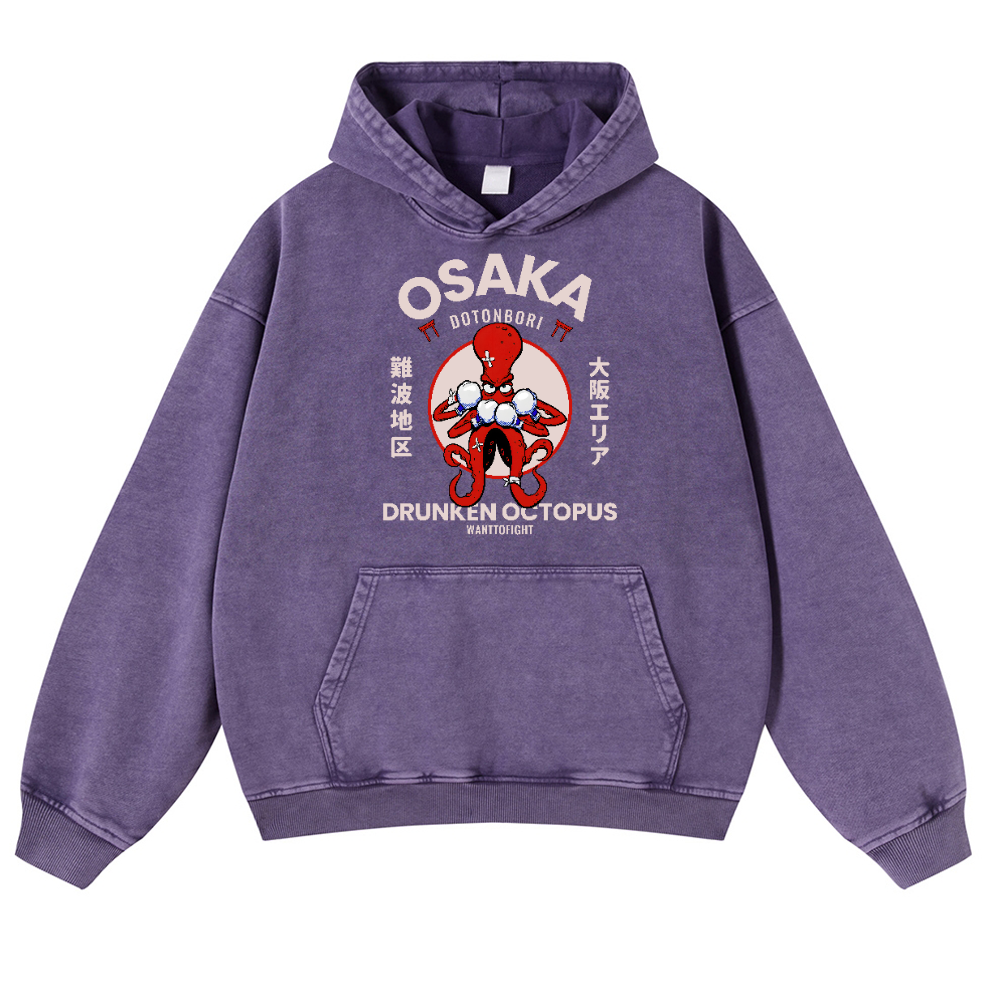 Osaka Drunken Octopus Vintage Washed Thick Cotton Hoodie