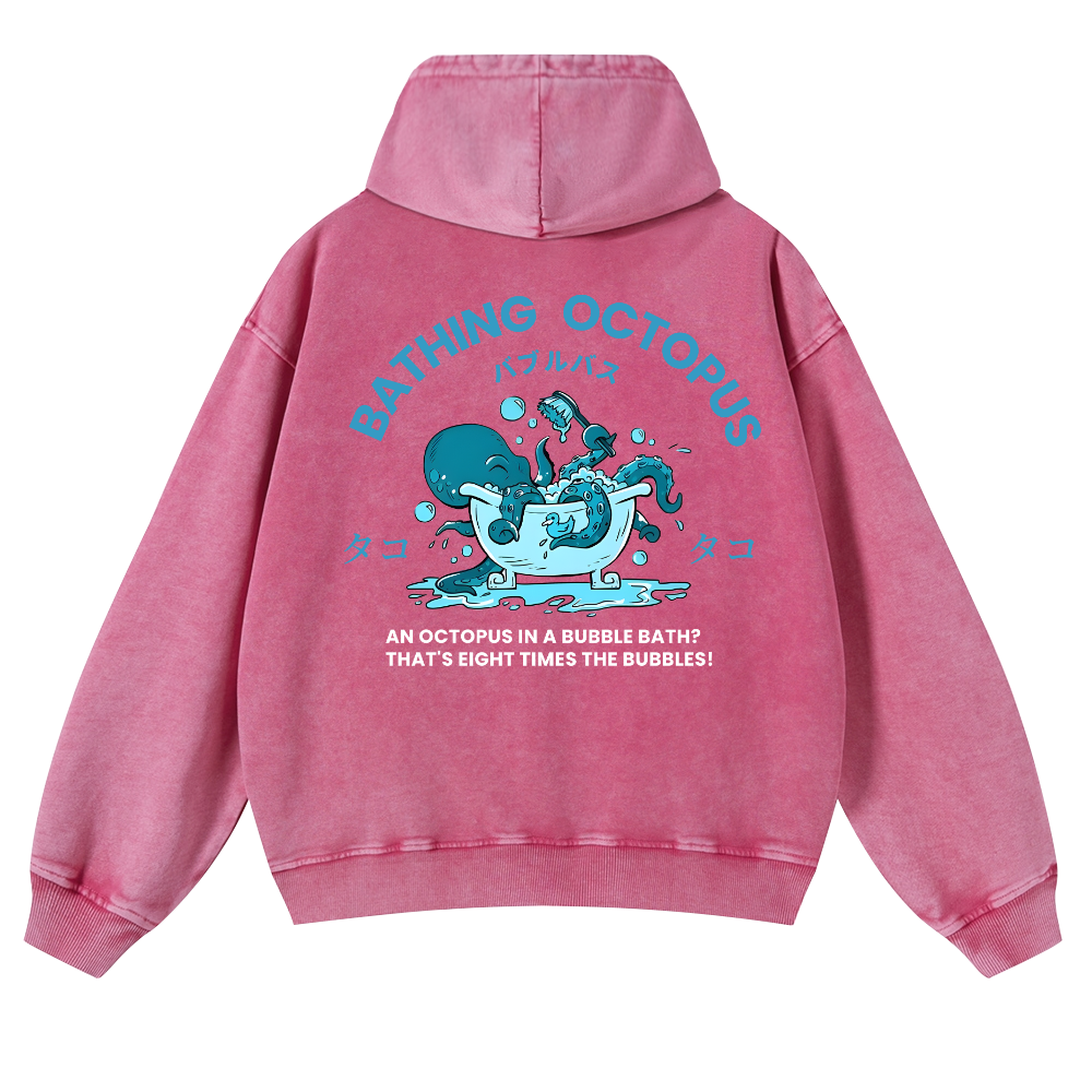 Bubble Bath Octopus Vintage Washed Cotton Back Art Hoodie