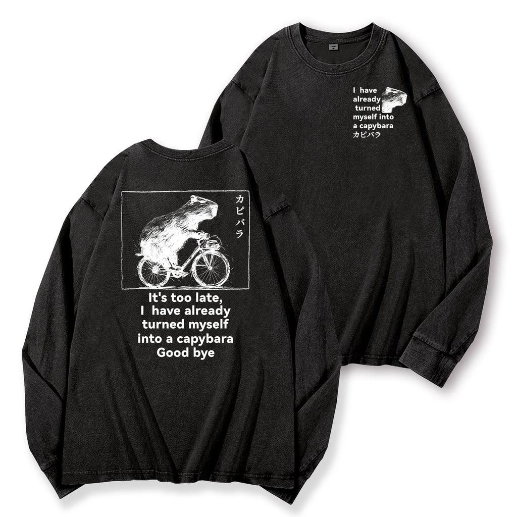 Capybara Vintage Washed Cotton Back Art Long-sleeve T-shirt