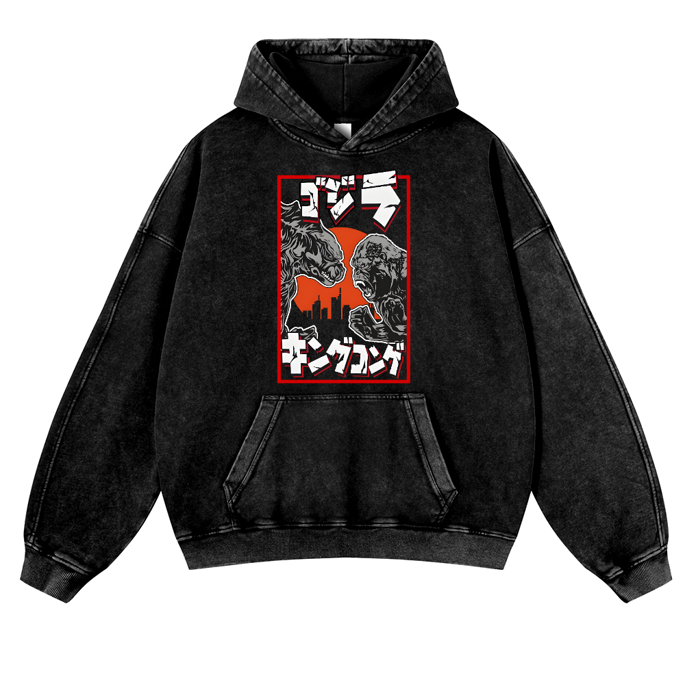 Kaiju VS King Kong Vintage Washed Thick Cotton Hoodie