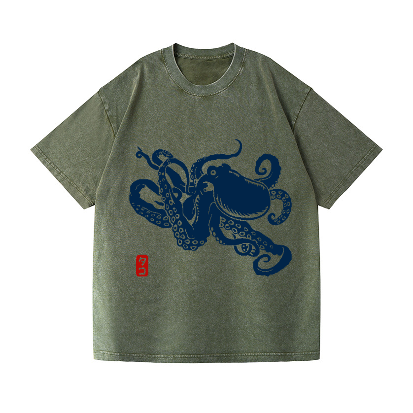 Octopus Vintage Wash Japanese Design T-Shirt