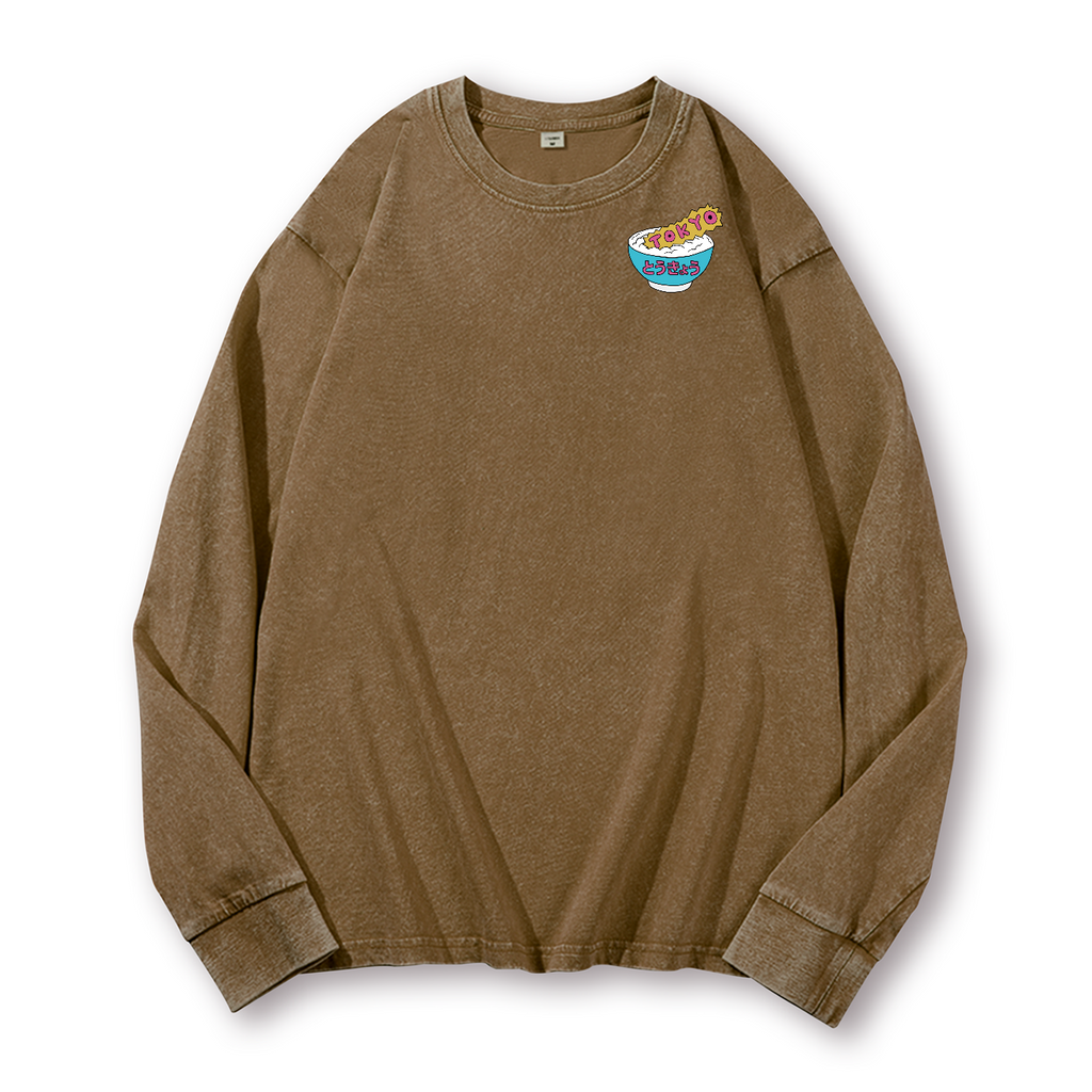 Kaiju The Monster Rice of Tokyo Vintage Washed Cotton Back Art Long-sleeve T-shirt