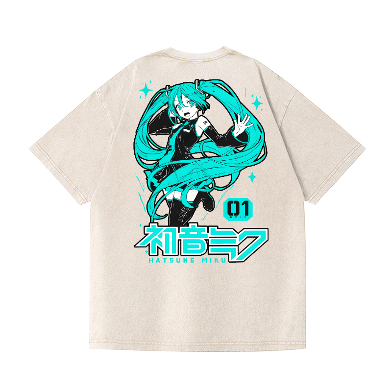 Hatsune Miku Vintage Wash Japanese Design Back Art T-Shirt