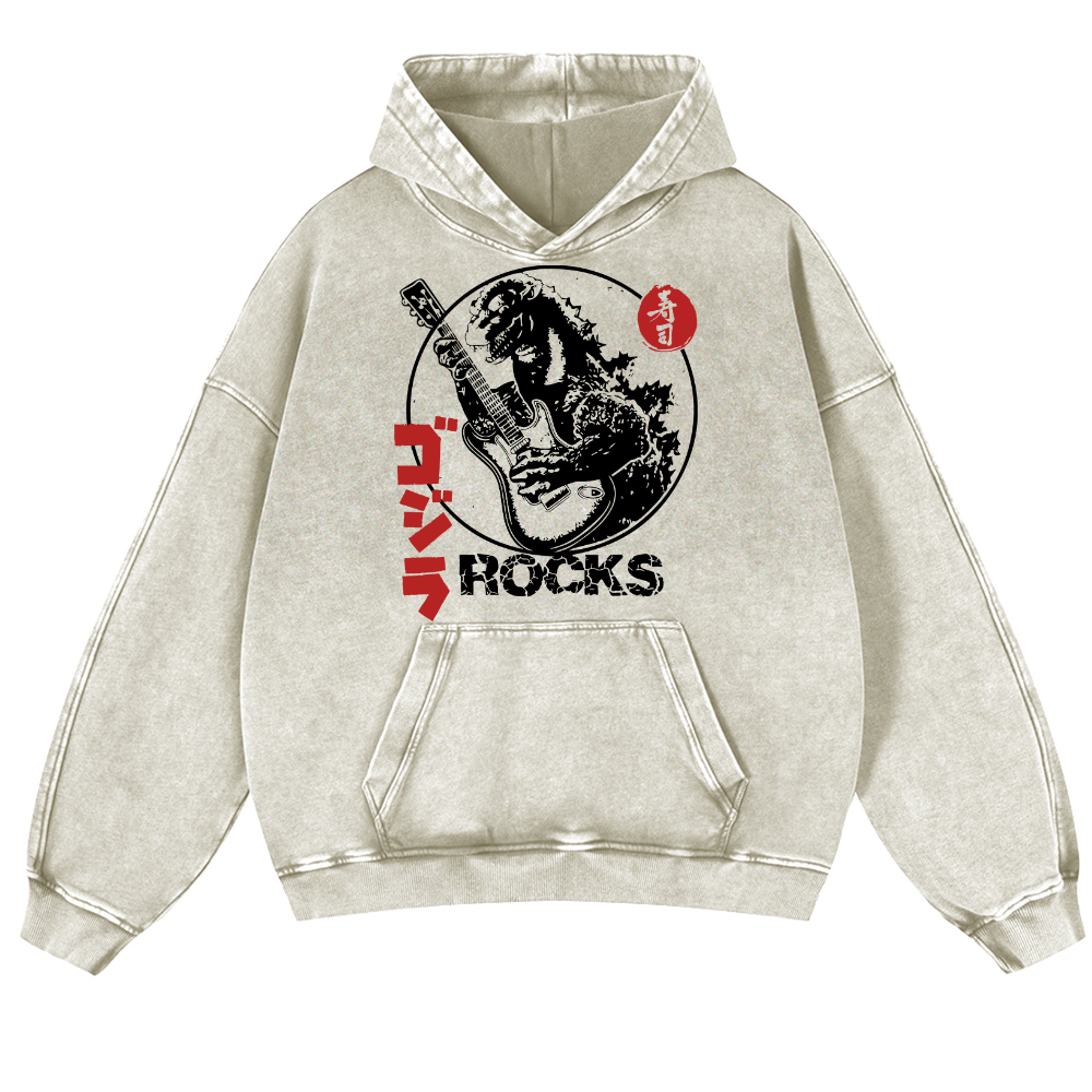 Rock Kaiju Vintage Washed Thick Cotton Hoodie