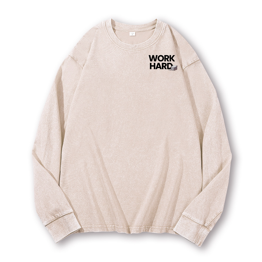 Cat Vintage Washed Cotton Back Art Long-sleeve T-shirt