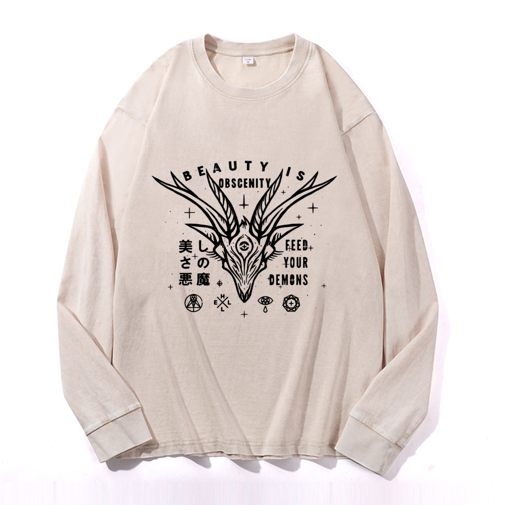 Vintage Cotton Wash Crewneck Long-Sleeve T-Shirt
